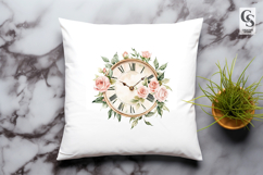 Vintage Floral Clock Clipart PNG Product Image 3