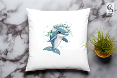 Cute Kawaii Dolphin with Flowers Clipart PNG Product Image 2