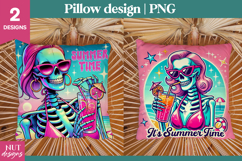 Funny Beach pillow PNG, Skeleton Girl, Cocktail, Summer Time Product Image 1