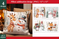 Christmas Pillow PNG, baby animal &amp; Snowman, Cute animals Product Image 1
