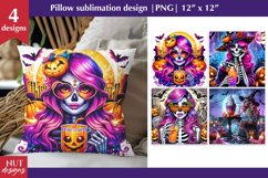 Skeleton girl illustration Pillow Halloween pillow case Product Image 1