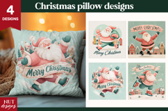 Christmas pillow Skating Santa Pillow sublimation Product Image 1