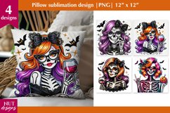 Skeleton girl illustration Pillow Halloween pillow case Product Image 1