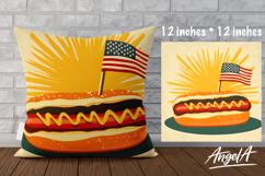 Patriotic retro pillow case sublimation, hot dog, USA flag Product Image 1