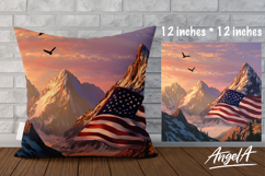 Patriotic pillow case sublimation design, USA flag mountains Product Image 1