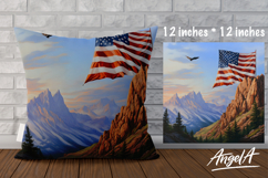 Patriotic pillow case sublimation design, USA flag mountains Product Image 1