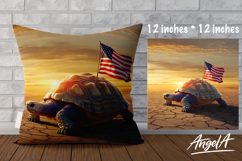 Patriotic pillow case sublimation design, turtle, USA flag Product Image 1