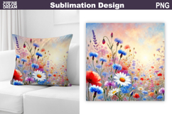 Wildflowers Pillow Design | Summer Floral Sublimation Product Image 1