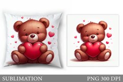 Valentines Bear Pillow Design. Valentines Pillow Sublimation Product Image 1