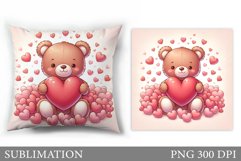 Valentines Bear Pillow Design. Valentines Pillow Sublimation Product Image 1