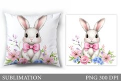 Cute Bunny Pillow Sublimation. Bunny Flowers Sublimation Product Image 1