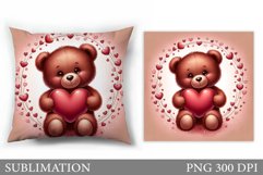 Cute Bear Pillow Design. Valentines Pillow Sublimation Product Image 1