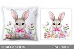 Cute Bunny Pillow Sublimation. Bunny Flowers Sublimation Product Image 1