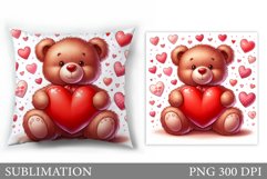 Valentines Bear Pillow. Valentine Pillow Sublimation Product Image 1