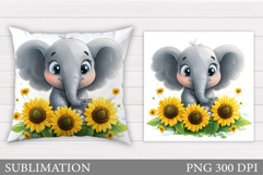 Cute Elephant Pillow Design. Elephant Flowers Pillow Product Image 1