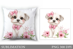 Cute Dog Pillow Sublimation. Dog Flowers Pillow Design Product Image 1