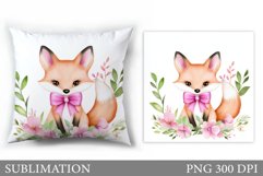 Cute Fox Pillow Sublimation. Fox Flowers Pillow Design Product Image 1