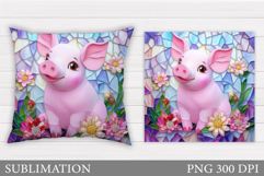 Cute Pig Pillow Sublimation. Pig Flowers Pillow Design Product Image 1