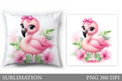 Cute Flamingo Pillow Design. Flamingo Flowers Pillow Product Image 1
