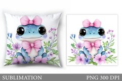 Cute Frog Pillow Sublimation. Frog Flowers Pillow Design Product Image 1