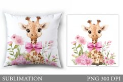 Cute Giraffe Pillow. Giraffe Flowers Pillow Sublimation Product Image 1