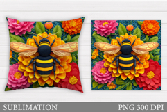Bee Pillow Sublimation. Bee Flowers Pillow Design Product Image 1