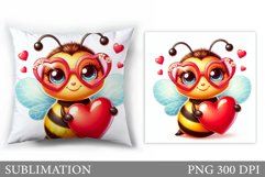 Cute Bee Pillow Design. Valentines Pillow Sublimation Product Image 1