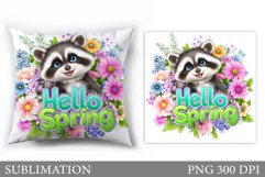 Spring Raccoon Pillow Sublimation. Spring Pillow Design Product Image 1