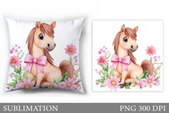 Cute Horse Pillow Sublimation. Horse Flowers Pillow Design Product Image 1