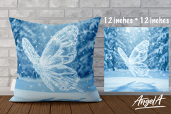 Pillow cover sublimation fantasy winter butterfly, snow Product Image 1