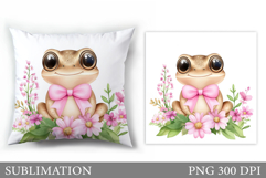 Cute Frog Pillow Sublimation. Frog Flowers Pillow Design Product Image 1