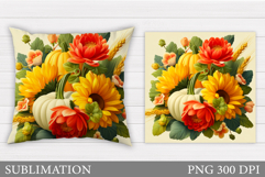 Pumpkin Pillow Design. Pumpkin Flowers Pillow Sublimation Product Image 1