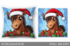 Cute Horse Pillow Design. Christmas Pillow Sublimation Product Image 1