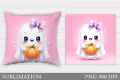 Cute Ghost Pillow Design. Cute Ghost Sublimation Product Image 1