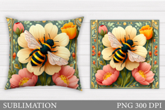 Bee Pillow Sublimation. Bee Flowers Pillow Design Product Image 1