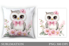 Cute Owl Pillow Sublimation. Owl Flowers Sublimation Product Image 1