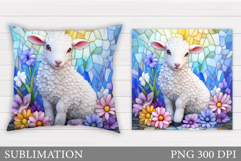 Cute Lamb Pillow Design. Lamb Flowers Pillow Sublimation Product Image 1