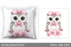 Cute Owl Pillow Sublimation. Owl Flowers Sublimation Product Image 1