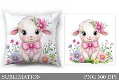Cute Lamb Pillow Design. Lamb Flowers Pillow Sublimation Product Image 1