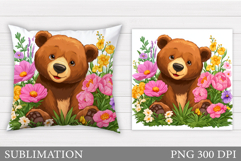 Cute Bear Pillow Design. Cute Bear Flowers Sublimation Product Image 1