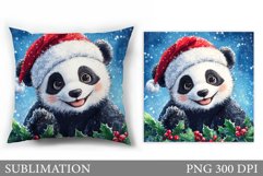 Christmas Panda Pillow Design. Christmas Pillow Sublimation Product Image 1