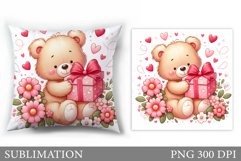 Cute Bear Pillow Design. Valentine Pillow Sublimation Product Image 1