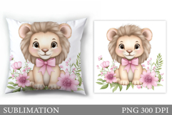 Cute Lion Pillow Sublimation. Lion Flowers Pillow Design Product Image 1
