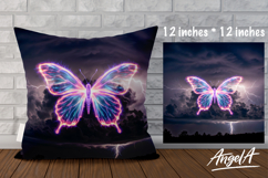 Pillow cover sublimation purple neon butterfly, thunderstorm Product Image 1