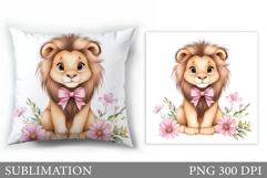Cute Lion Pillow Sublimation. Lion Flowers Pillow Design Product Image 1