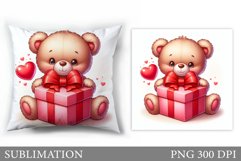 Cute Bear Pillow Design. Valentine Pillow Sublimation Product Image 1