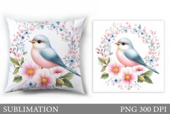 Bird Pillow Sublimation. Bird Flowers Pillow Design Product Image 1