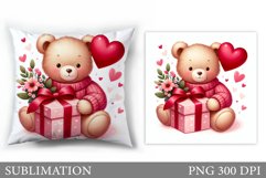 Cute Bear Pillow Design. Valentine Pillow Sublimation Product Image 1