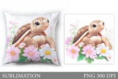 Turtle Pillow Sublimation. Turtle Flowers Sublimation Product Image 1