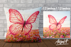 Pillow cover sublimation pink butterfly on field of flowers Product Image 1